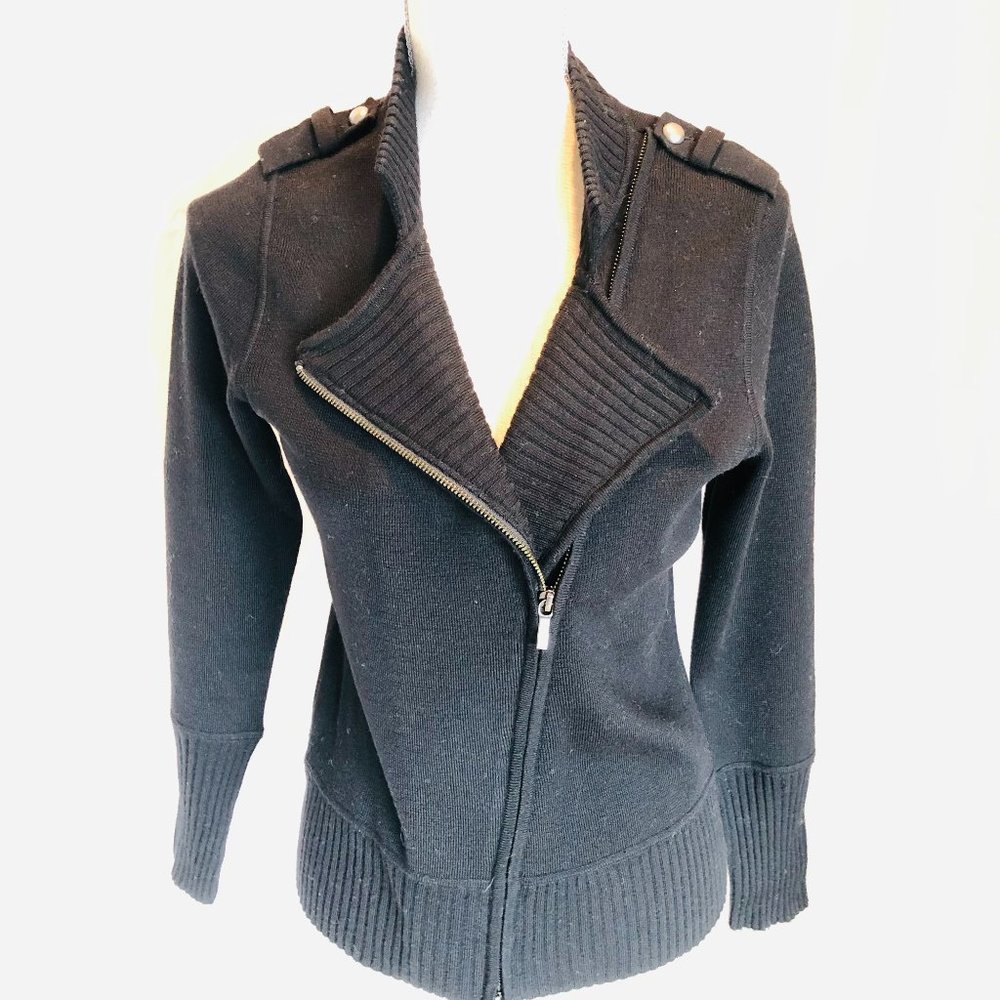 Black moto-style sweater